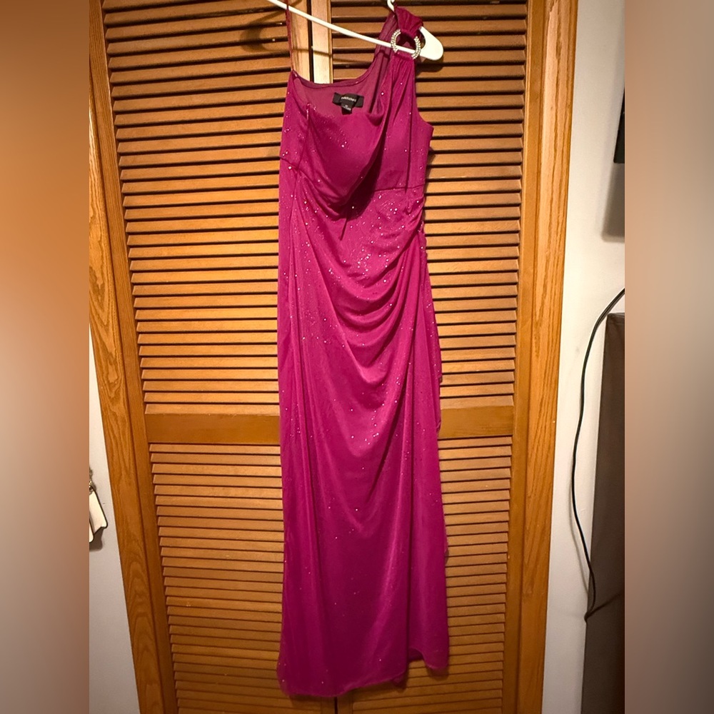 Magenta One-Shoulder Evening Gown with Sparkle